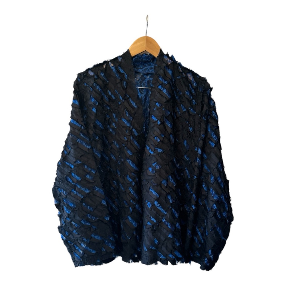 TIM HARDING Art to Wear Blazer Jacket Women size Small S Lace Black Blue Top
